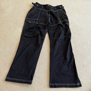 Antthony Pants Wide Leg Cargo Utility Punk Goth Skater Street Black White LARGE